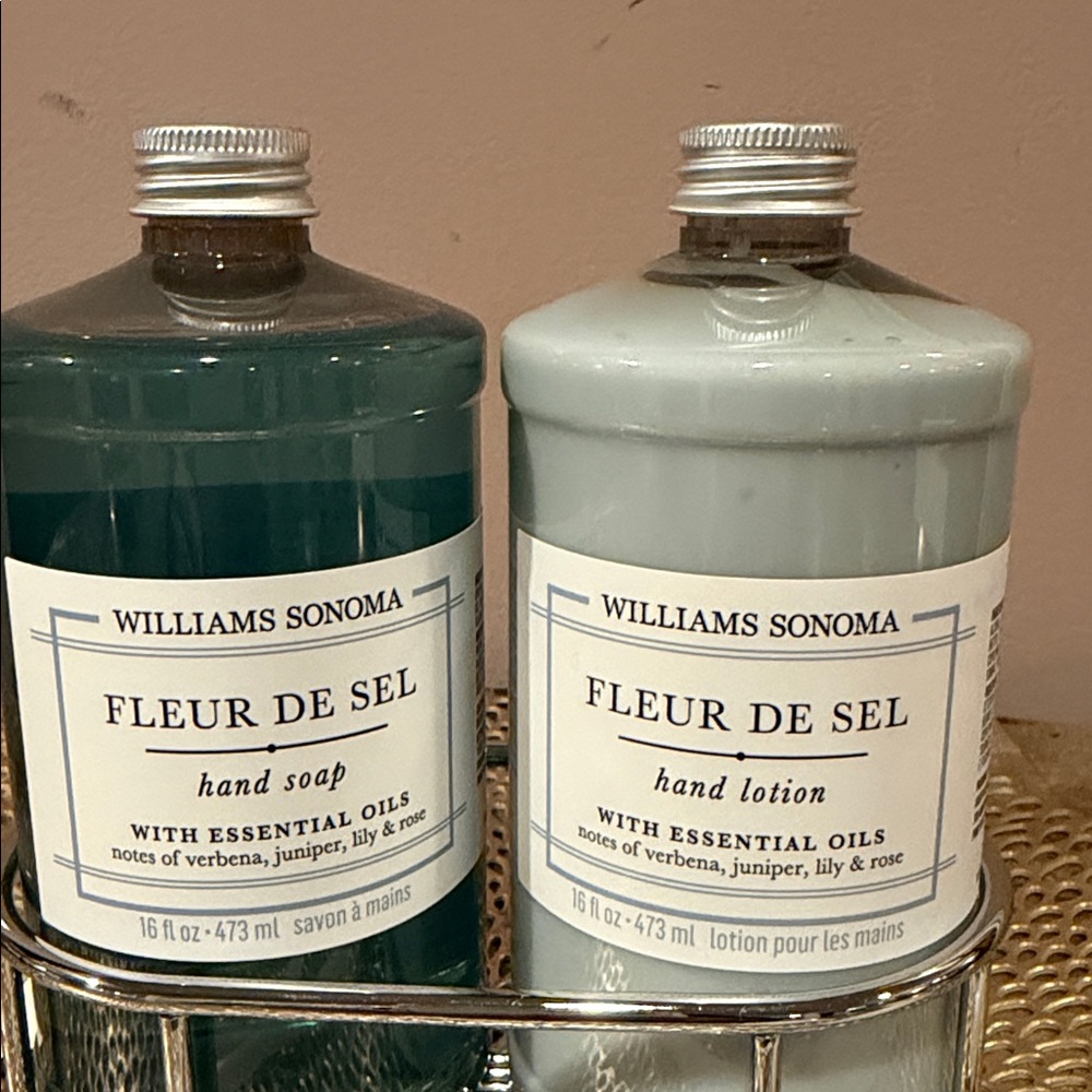 Williams Sonoma Fleur De Sel Hand Soap and Lotion Set with Silver Caddy - Picture 2 of 6